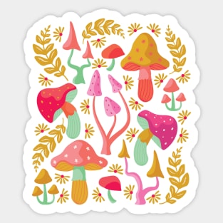 Happy Fun Colorful Mushrooms Sticker